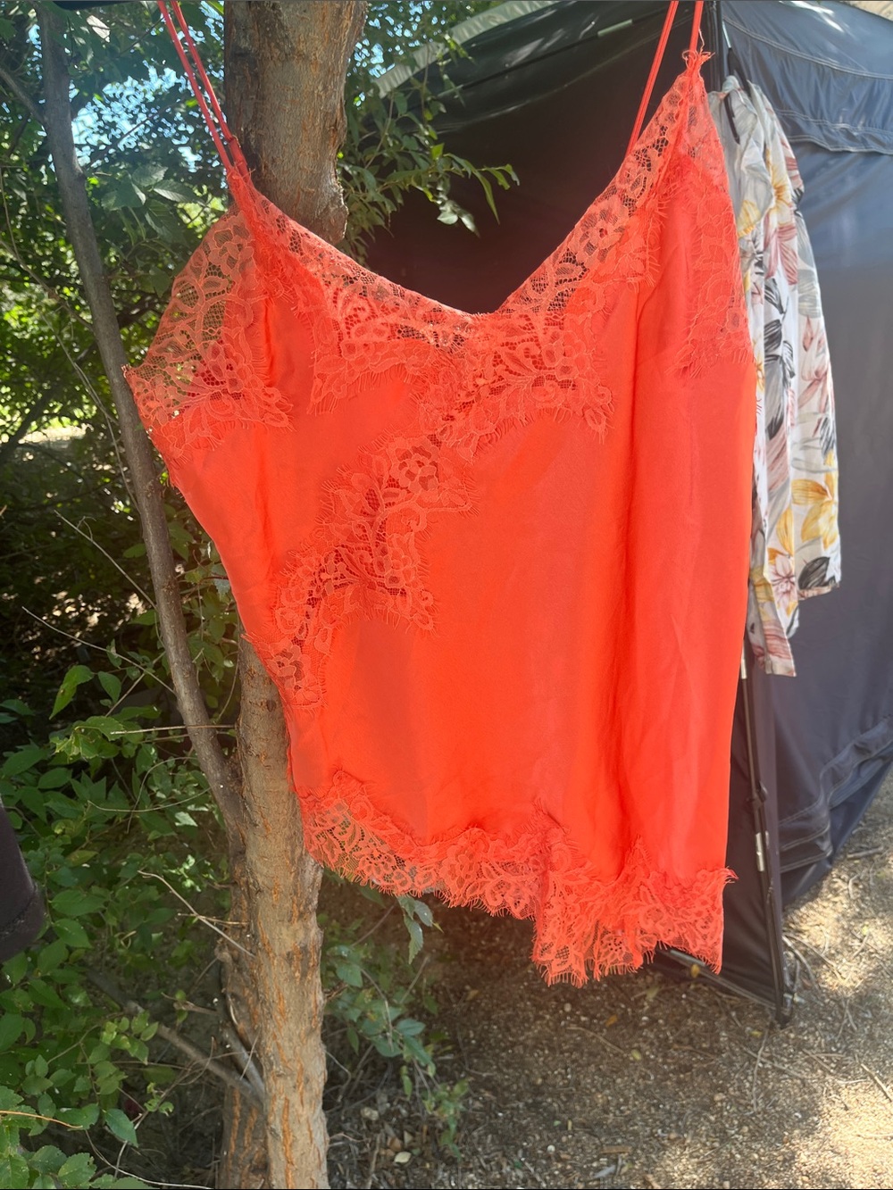 Delicate Lace-Trim Coral-Orange Camisole